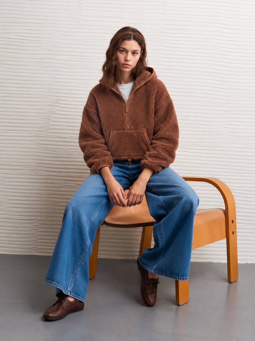 Aeropostale Brown Sherpa Half-Zip Hoodie Jacket